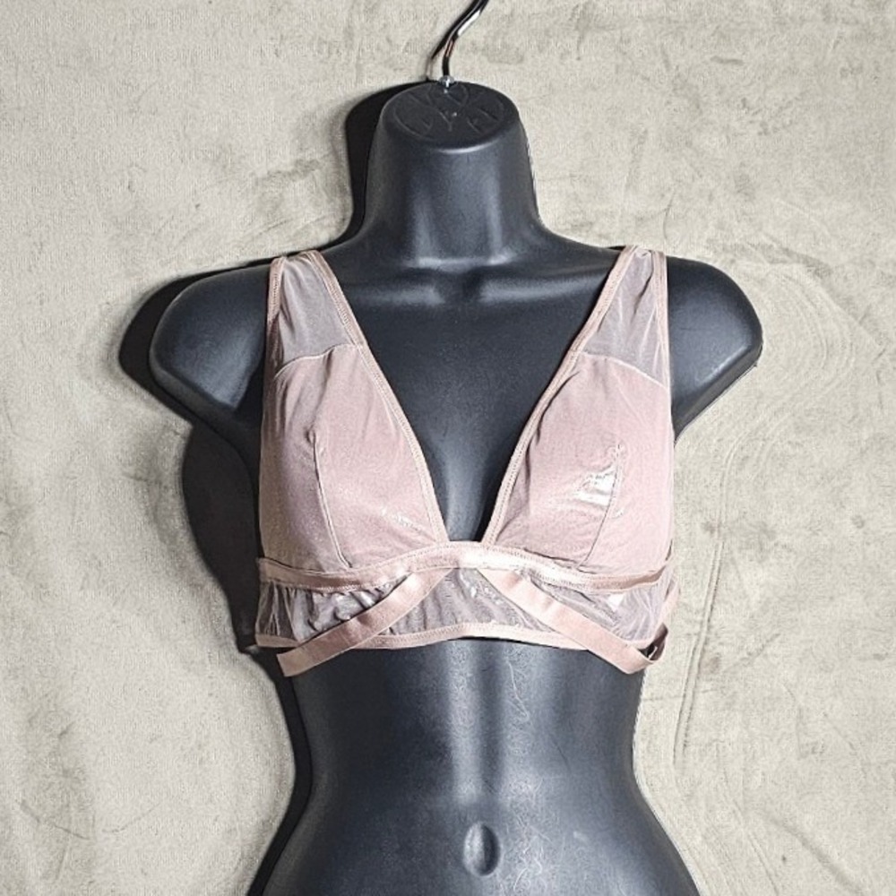 Victorias Secret Shimmer Mesh Bralette Mauve‎ Pink Wireless Cage Back Bra Large